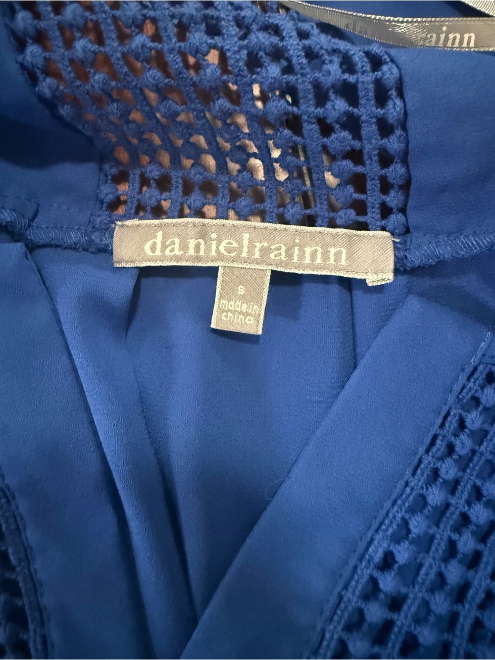 Daniel Rainn Royal Blue Short-Sleeve Blouse with Crochet Yoke - Picture 3 of 3
